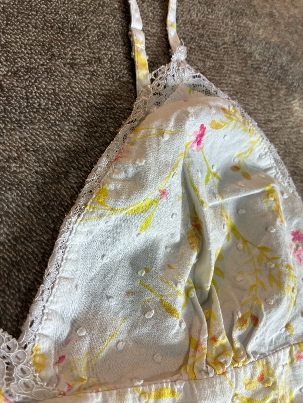 Y2K Floral Babydoll Lace Trim Cami Tank Top Yellow/Pink Cottagecore Dainty Large - Picture 3 of 8